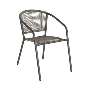 PATTY Πολυθρόνα Στοιβαζόμενη Κήπου, Μέταλλο Βαφή Ανθρακί, PE Rattan Γκρι