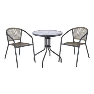 PATTY Set Κήπου - Βεράντας: Τραπέζι + 2 Πολυθρόνες Μέταλλο Βαφή Ανθρακί, PE Rattan Γκρι