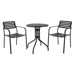 ROMA Set Κήπου-Βεράντας: Τραπέζι + 2 Πολυθρόνες, Μέταλλο Βαφή Μαύρο