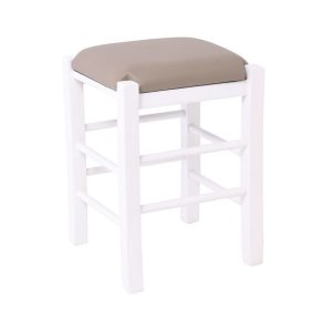 ΤΑΒΕΡΝΑΣ Σκαμπό Βοηθητικό, Οξιά Βαφή Εμποτισμός Λάκα Άσπρο, Κάθισμα Pu Cappuccino