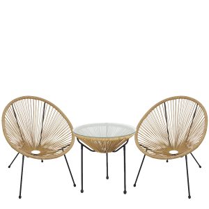 Σετ Τραπεζαρία Κήπου ArteLibre GANYMEDE Φυσικό/Μαύρο Μέταλλο/Rattan/Γυαλί Με 2 Πολυθρόνες 14990486