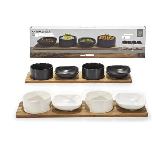 Σετ Μπολ Πορσελάνη/Ξύλο Ακακίας Σε 2 Χρώματα 4Τμχ