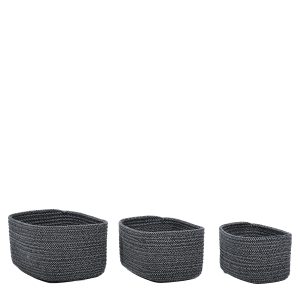 Καλάθι Ορθογώνιο Γκρι/Μαύρο Polycotton Σετ 3Τμχ