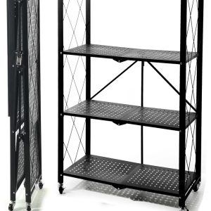 Ραφιέρα 4 Ράφια Πτυσσόμενη Τροχήλατη Μαύρο Μέταλλο 71x34x124cm