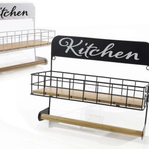 Ράφι Με Θήκη Ρολού Κουζίνας Μέταλλο/Μπαμπού 34x13x28cm Σε 2 Χρώματα