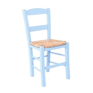 ΣΥΡΟΣ Καρέκλα Οξιά Βαφή Εμποτισμού Λάκα Γαλάζιο, Κάθισμα Ψάθα