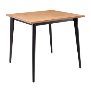 VIDAL Τραπέζι Μέταλλο Βαφή Μαύρο, Επιφάνεια 80x80cm/20mm Κ/Π Εμποτισμού Φυσικό