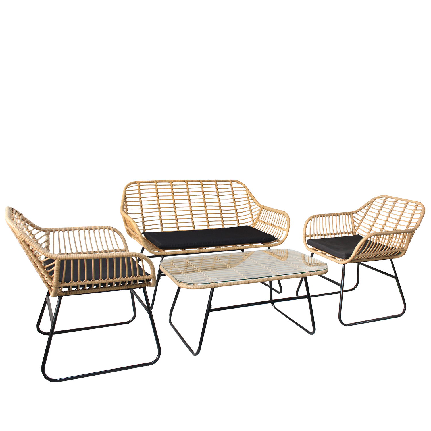 Σετ Σαλόνι Κήπου ArteLibre BOGOTA Φυσικό/Μαύρο Μέταλλο/Rattan 2θ. Καναπές+2 Πολυθρόνες+Τραπεζάκι