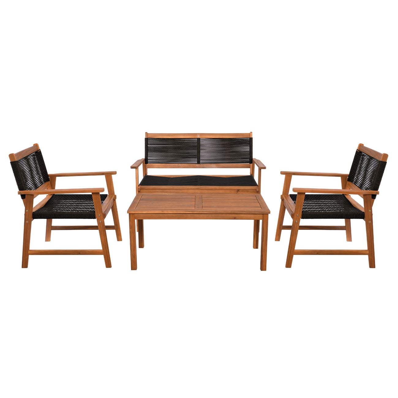 SPRING Set Σαλόνι Κήπου Ακακία Φυσικό, Wicker Μαύρο: Τραπέζι + Καναπέ 2Θέσιο + 2 Πολυθρόνες